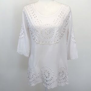 Solitaire Swim Womens Eyelet Coverup White Small